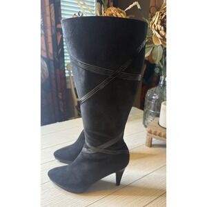 Impo 3.5" Heeled Black Turner Boots Faux Suede W Stretch Zip Close Platform 7.5M